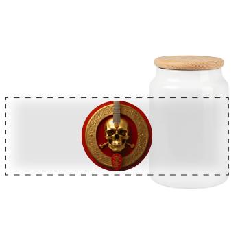 Golden skull and red circle guitar - Panoramic Cookie Jar with Wooden Lid - white - Front