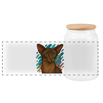 Oriental Shorthair Cat Illustration - Panoramic Cookie Jar with Wooden Lid - white - Front