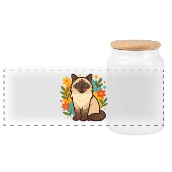 Ragdoll Katze mit Blumenkreis - Panorama Keksdose mit Holzdeckel - Weiß - Vorne