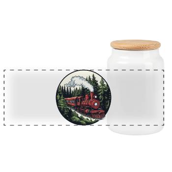 Steam locomotive in the forest - Panoramic Cookie Jar with Wooden Lid - white - Front