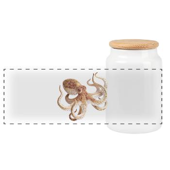 Oktopus Netzmuster – Maritimer Stil - Panorama Keksdose mit Holzdeckel - Weiß - Vorne
