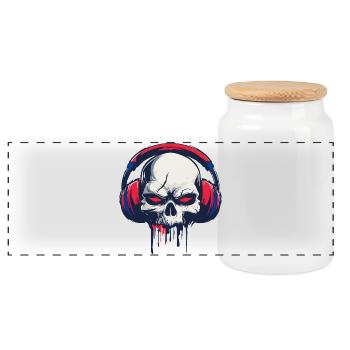 Headphone Skull – For music fans with a dark style - Panoramic Cookie Jar with Wooden Lid - white - Front