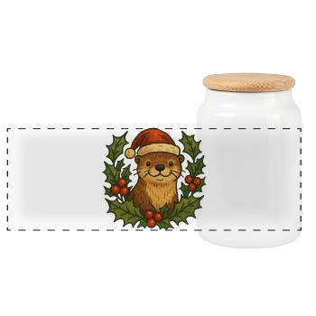 Loutre du Père Noël parmi le houx - Boîte à biscuits avec couvercle en bois - blanc - Devant