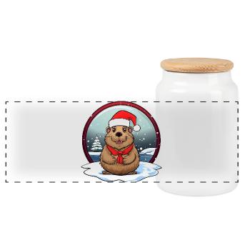Biber Weihnachten - Panorama Keksdose mit Holzdeckel - Weiß - Vorne