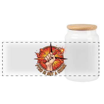 Pyro is not a crime Fireworks - Panoramic Cookie Jar with Wooden Lid - white - Front