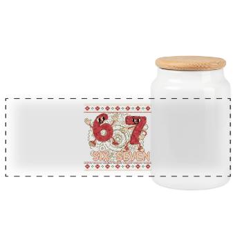 6 7 Six Seven Memes – Aura Points Christmas - Panoramic Cookie Jar with Wooden Lid - white - Front