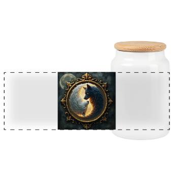 Loups de lune : Yin Yang dans un cadre doré - Boîte à biscuits avec couvercle en bois - blanc - Devant