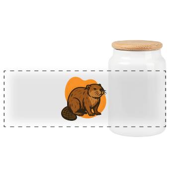 Castor sur fond orange - Boîte à biscuits avec couvercle en bois - blanc - Devant