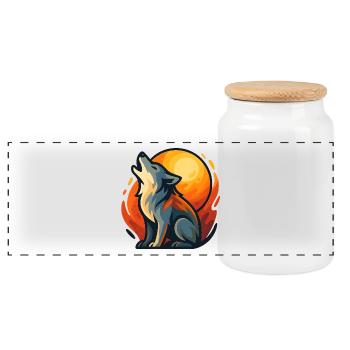 Hurlement du loup - Boîte à biscuits avec couvercle en bois - blanc - Devant