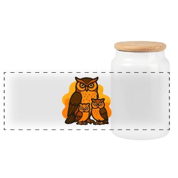 Owl with his family - Panoramic Cookie Jar with Wooden Lid - white - Front