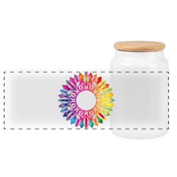 Colourful flower frame – floral mandala design - Panoramic Cookie Jar with Wooden Lid - white - Front