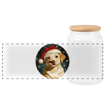 Santa Claus Collie - Panoramic Cookie Jar with Wooden Lid - white - Front