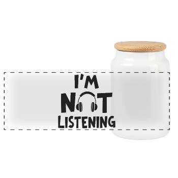 I'm Not Listening Musik Kopfhörer Spruch - Panorama Keksdose mit Holzdeckel - Weiß - Vorne