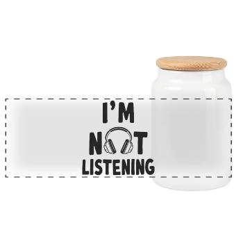 I'm Not Listening Musik Kopfhörer Spruch - Panorama Keksdose mit Holzdeckel - Weiß - Vorne
