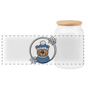 Ours d’hiver en bleu - Boîte à biscuits avec couvercle en bois - blanc - Devant