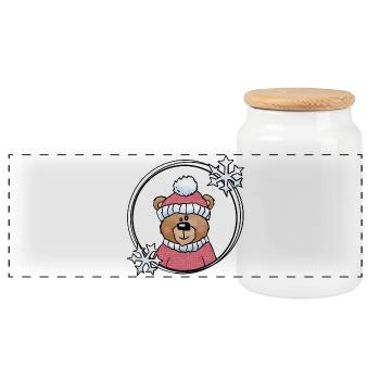 Ours d’hiver en rose - Boîte à biscuits avec couvercle en bois - blanc - Devant
