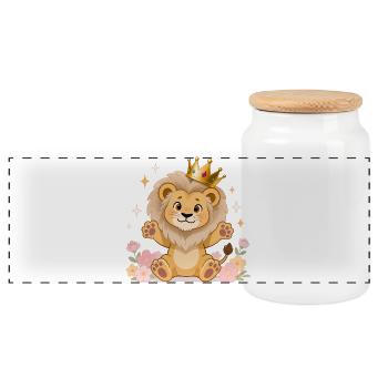 🦁 Löwe mit Krone und Blumen - Panorama Keksdose mit Holzdeckel - Weiß - Vorne
