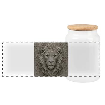 Motif du devant du mandala du lion - Boîte à biscuits avec couvercle en bois - blanc - Devant