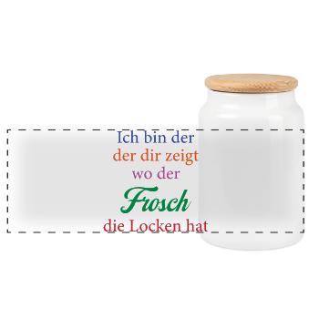 Frosch und seine Locken Farbtypografie - Panorama Keksdose mit Holzdeckel - Weiß - Vorne