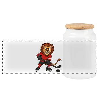 Lion Hockey Comic - Panoramic Cookie Jar with Wooden Lid - white - Front
