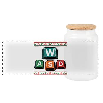 WASD Noël Drôle Gaming Cadeau Enfants - Boîte à biscuits avec couvercle en bois - blanc - Devant