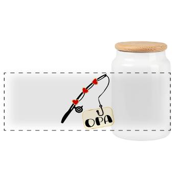 Fishing Rod Fishing Grandpa - Panoramic Cookie Jar with Wooden Lid - white - Front
