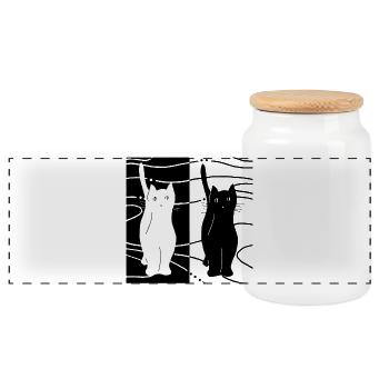 Cats - Panoramic Cookie Jar with Wooden Lid - white - Front
