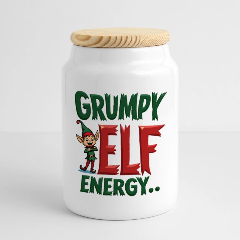 Grumpy Elf Energy Grumpy Imp Panoramic Cookie Jar with Wooden Lid