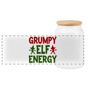 Grumpy Elf Energy Mürrischer Wichtel - Panorama Keksdose mit Holzdeckel - Weiß - Vorne