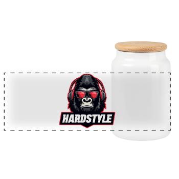 Hardstyle Gorilla – Music Design with Headphones - Panoramic Cookie Jar with Wooden Lid - white - Front