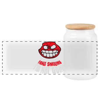 If It Involves Fake Smiling I'm Not Going Spruch - Panorama Keksdose mit Holzdeckel - Weiß - Vorne