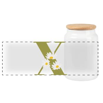 Letter x Green Daisies - Panoramic Cookie Jar with Wooden Lid - white - Front