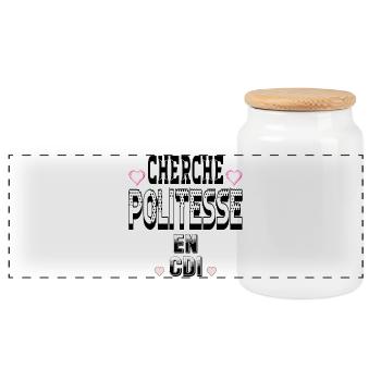 Looking for politeness on a permanent contract - Panoramic Cookie Jar with Wooden Lid - white - Front