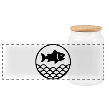 Fishing & Fishing | Petri Heil Hobby Logo - Panoramic Cookie Jar with Wooden Lid - white - Front
