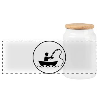 Fishing & Fishing | Petri Heil Hobby Logo - Panoramic Cookie Jar with Wooden Lid - white - Front