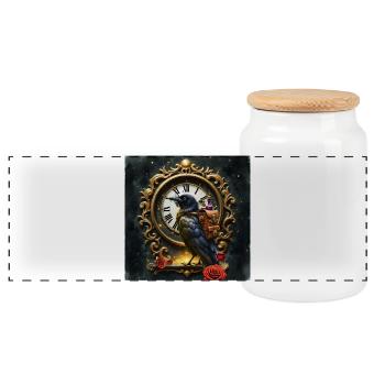 Montre vintage Raven - Boîte à biscuits avec couvercle en bois - blanc - Devant