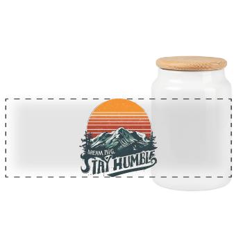 Dream Big Stay Humble Mountain - Panorama Keksdose mit Holzdeckel - Weiß - Vorne