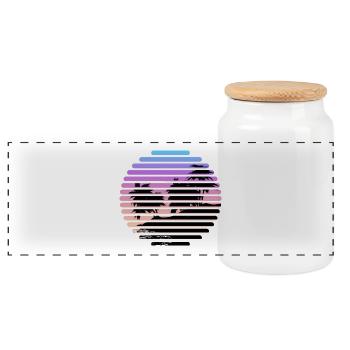 Tropical Sunset Striped Palm Silhouette - Panoramic Cookie Jar with Wooden Lid - white - Front