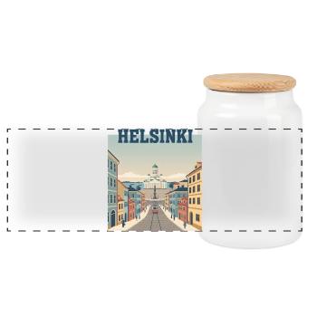 Helsinki Straßenbahn zum Senatsplatz - Panorama Keksdose mit Holzdeckel - Weiß - Vorne