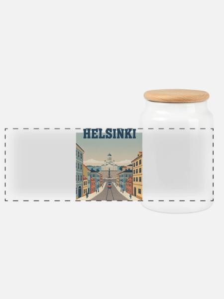 Helsinki Straßenbahn zum Senatsplatz - Panorama Keksdose mit Holzdeckel - Weiß