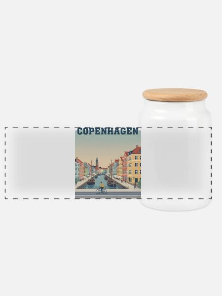 Kopenhagener Kanallandschaft Pastellhafen - Panorama Keksdose mit Holzdeckel - Weiß