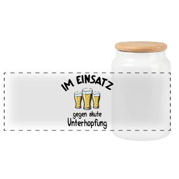 Beer slogan In action against acute underhopping - Panoramic Cookie Jar with Wooden Lid - white - Front