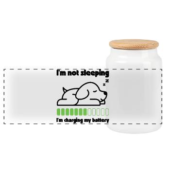 Sleeping dog recharges its battery - Panoramic Cookie Jar with Wooden Lid - white - Front