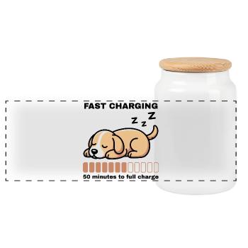 Powernap Dog – Fast Charging - Panoramic Cookie Jar with Wooden Lid - white - Front