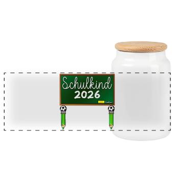 Inscription à l’école, écolier, enfant, 2026, début du football scolaire - Boîte à biscuits avec couvercle en bois - blanc - Devant