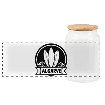 Algarve Surfers Surf Surfboards and Waves - Panoramic Cookie Jar with Wooden Lid - white - Front