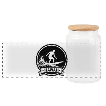 Hawaii Surf Wave Badge - Panoramic Cookie Jar with Wooden Lid - white - Front