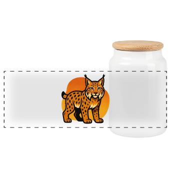 Lynx in sunset shade - Panoramic Cookie Jar with Wooden Lid - white - Front