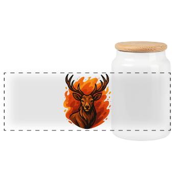 Burning deer in flames - Panoramic Cookie Jar with Wooden Lid - white - Front