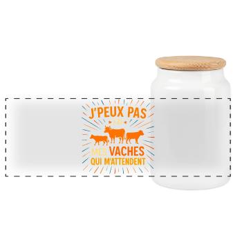 I can't, I have my cows - Panoramic Cookie Jar with Wooden Lid - white - Front
